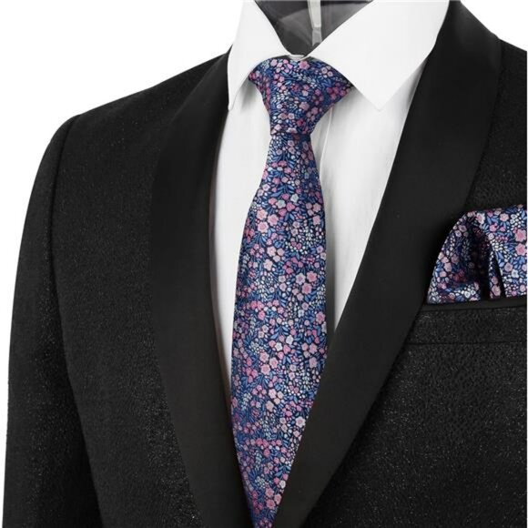 mens floral tie and pocket square set wedding business formal suit accessories - Picture 5 of 7